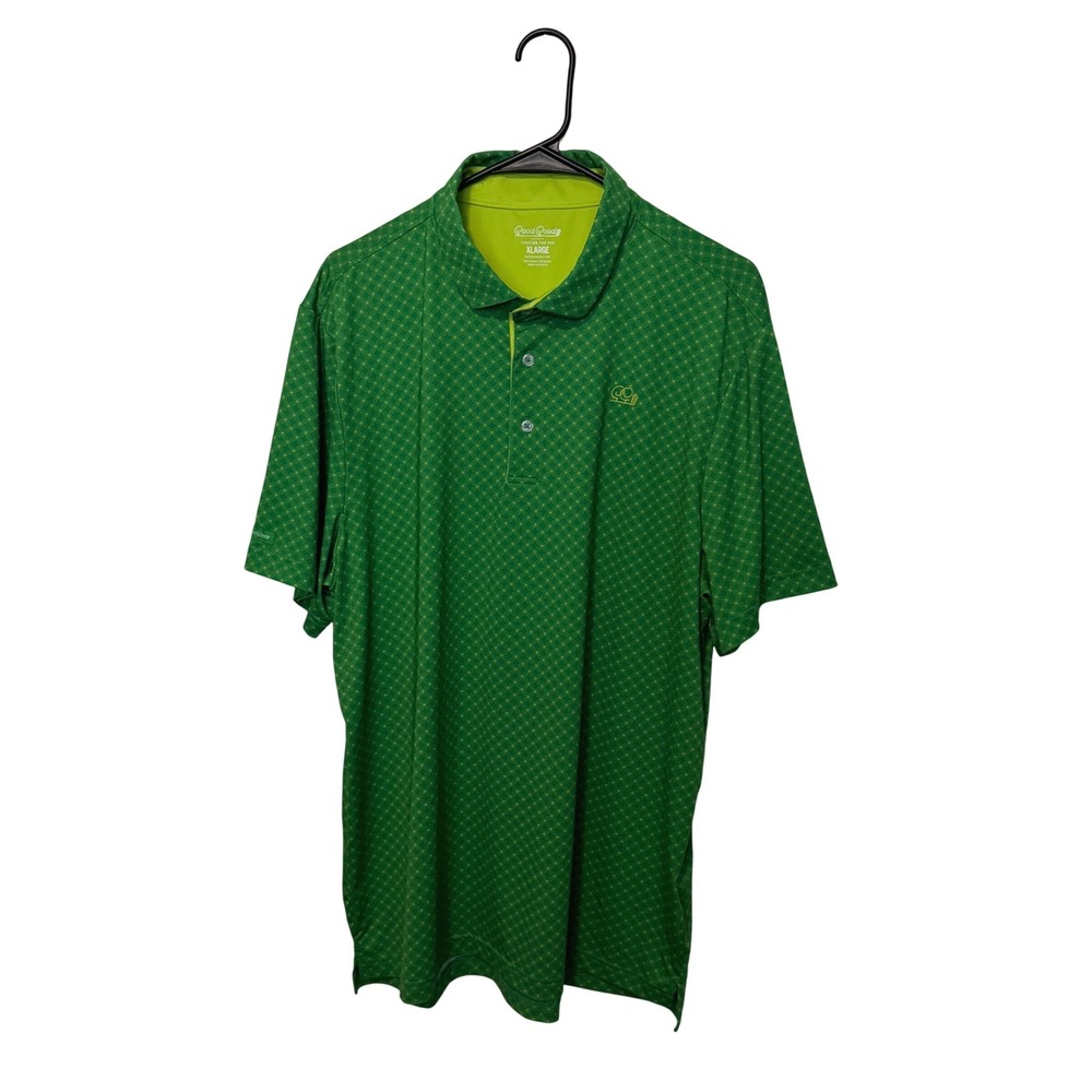 Good Good Golf Polo Shirt Mens XL Green Geometric Performance Short Sleeve Logo